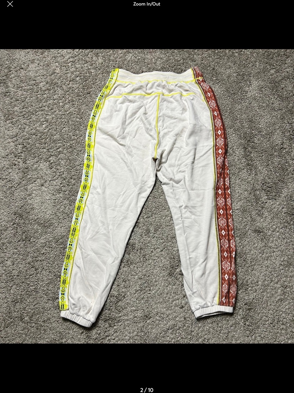 Free People White Jogger Pants with Neon Yellow & Rust Side Trim